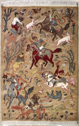 3’3”X5’2” Rug Pictorial Hunting Shikargah Six Horses