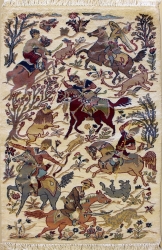 3’1”X5’0” Rug Pictorial Hunting Shikargah Six Horses