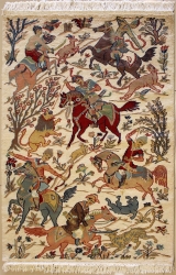 3’2”X5’1” Rug Pictorial Hunting Shikargah Six Horses