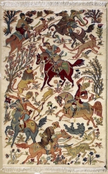 3’3”X5’5” Rug Pictorial Hunting Shikargah Six Horses